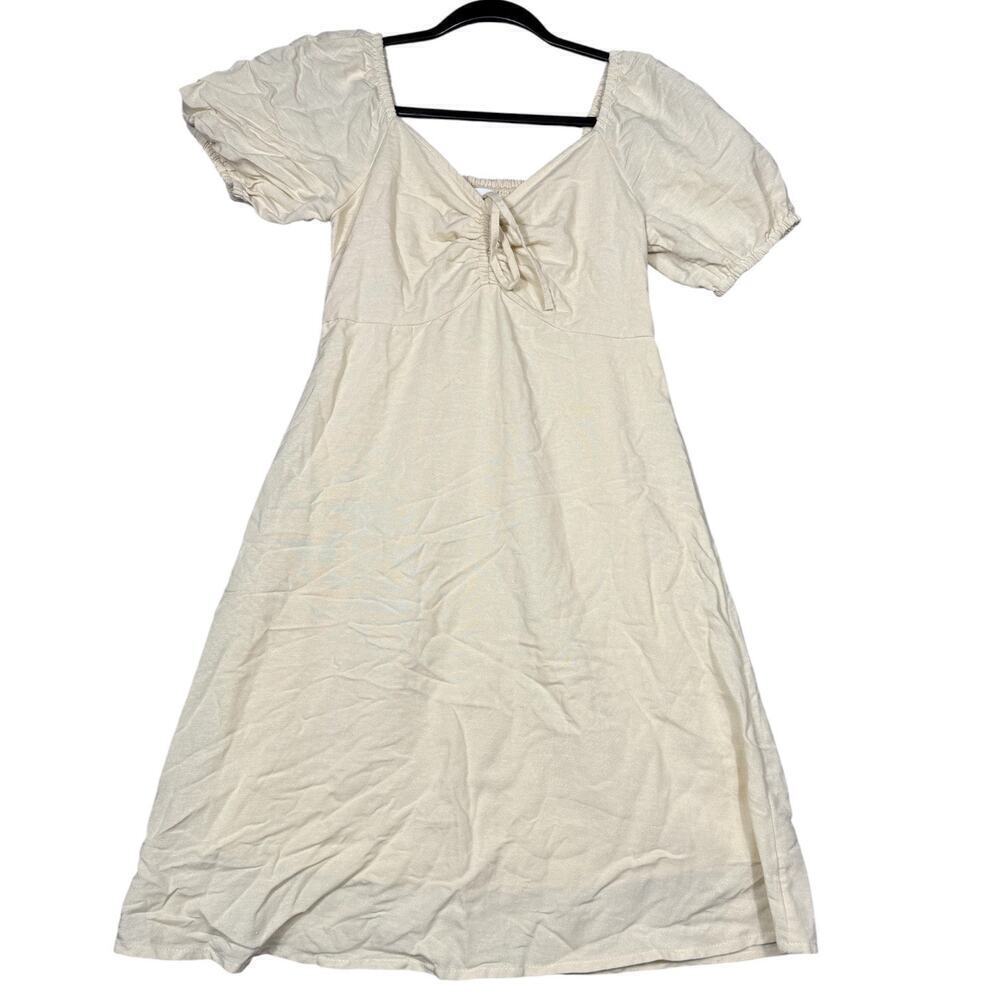 Japna Cream Puff Sleeve Midi Dress Smocked Back Size M